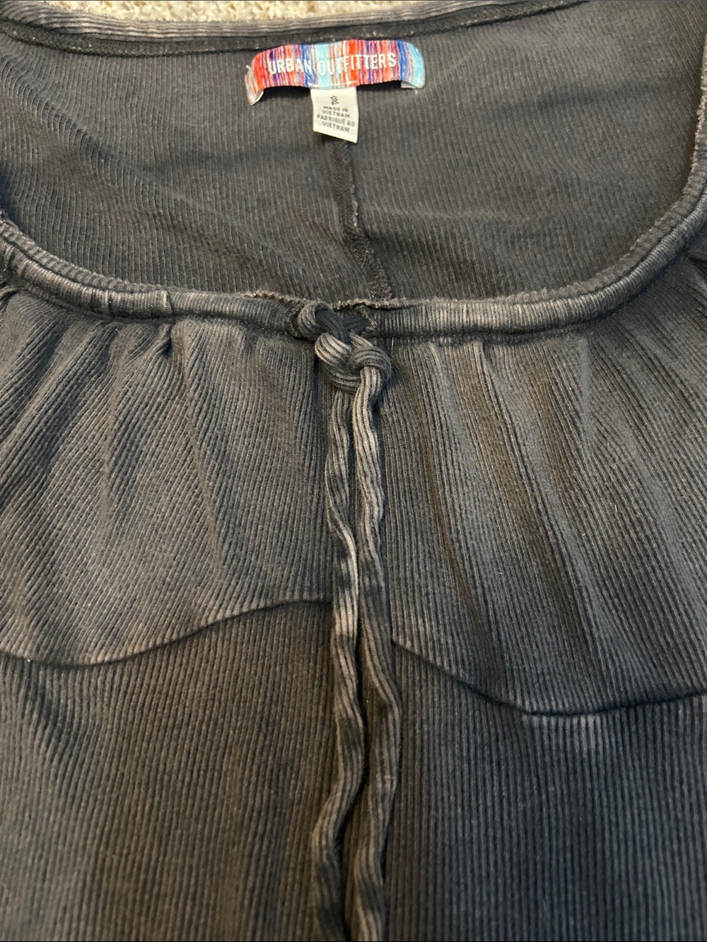 Urban Outfitters Black Ribbed Long Sleeve Scoop Neck Top with Tie - Picture 4 of 4